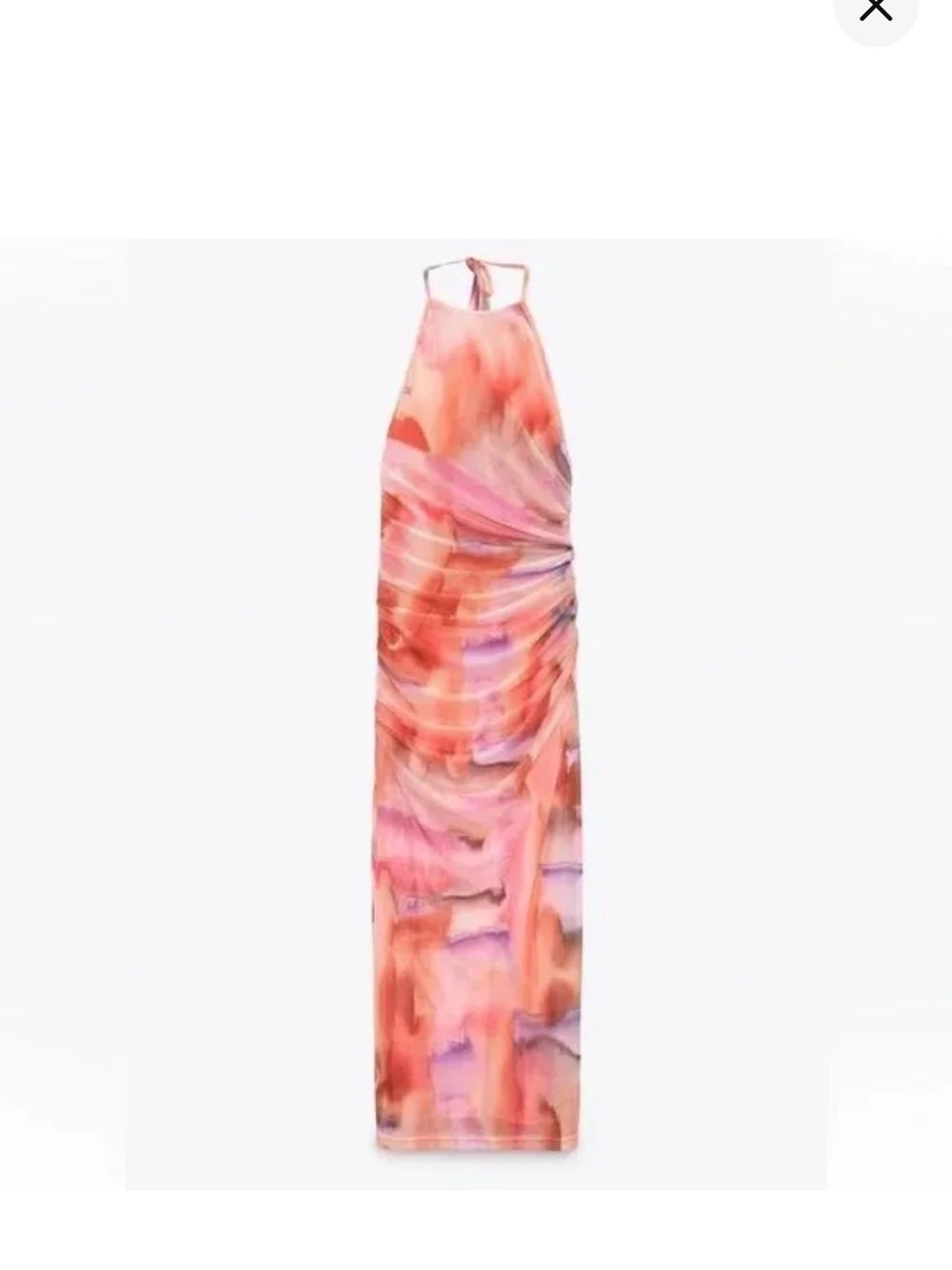 Zara - Halter-Neck Pink Marble Print Maxi Dress
